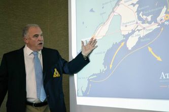 Barry Sheehy of Harbor Port Development Partners speaks during a briefing on progress made on the Sydney transshipment hub project at the Holiday Inn on Tuesday July 7, 2015.